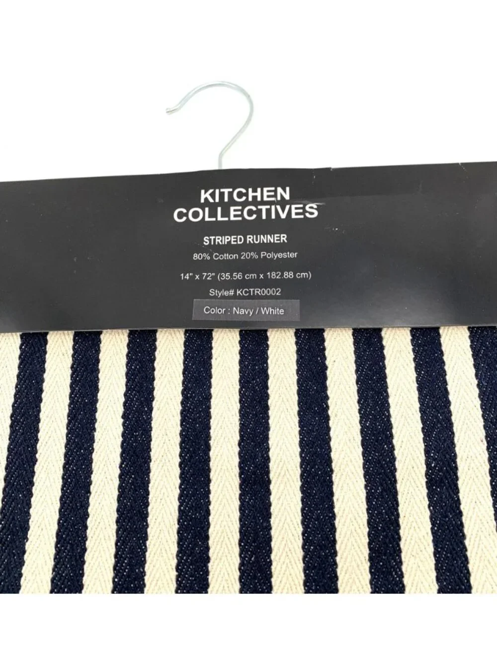 NWT Kitchen Collectives Navy & White Striped Table Runner 14